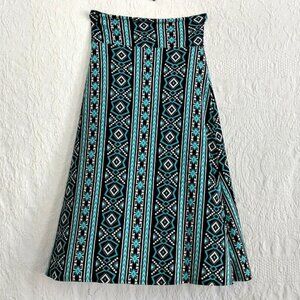 Turquoise Maxi Skirt Aztec Western Geometric Boho Southwest Long Cute
